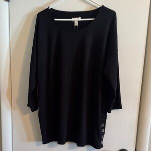 Cupio Black Long Sleeve Top with Button Accents NWT